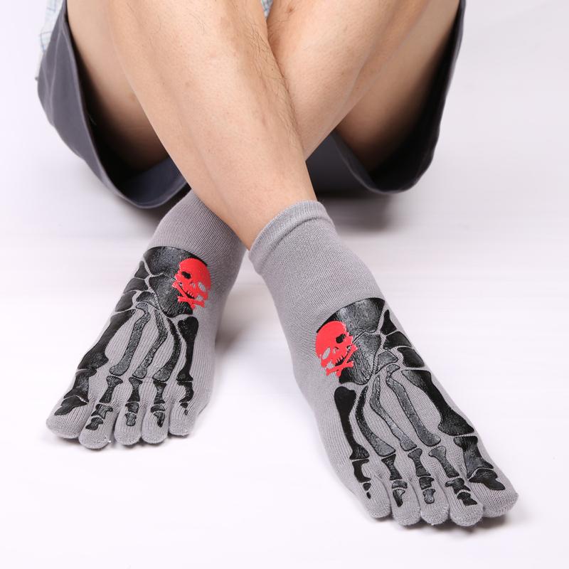 Creative Cotton Men's Five Finger Socks Soft Cotton Horror Skull Hand Claw Prints Summer Toe Socks Outdoor Sports Running Socks