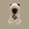 Fox Ear Hat and Scarf Combo for Women, Cute Plush Furry Animal Hat with Attached Neck Warmer, Two-piece Set for Winter