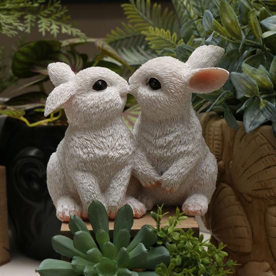Easter Bunny Figurine Resin Kissing Bunny Sulpture Small Cute Rabbit Statue Collectible Ornaments for Home