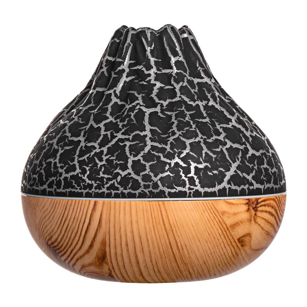 USB Wood Grain Mini Volcano Humidifier with LED Flame Effect - Large Mist & Night Light