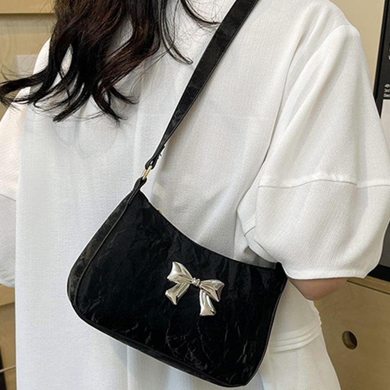 Sweet And Fresh Bowknot Handbag For Women  Style Trendy Underarm Messenger Bag Chain Shoulder Bag