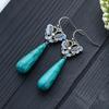 Chinese-Style Vintage Drop Earrings: Classical Enamel, Electroplated Thai Silver with Imitation Turquoise Teardrop.