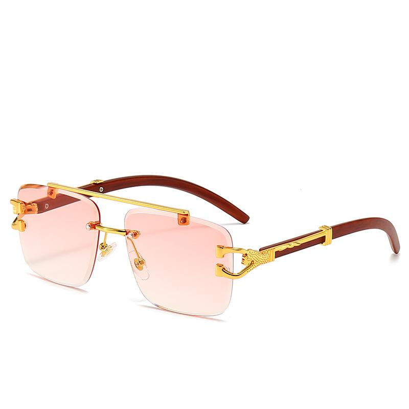 Lunettes de Soleil Carrées Sans Monture Style Vintage Classique Tête de Léopard Mode Hommes Femmes Marque de Luxe Designer Lunettes de Soleil