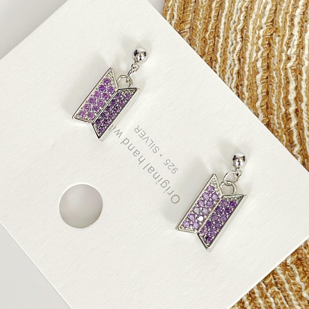 Mode Paarse Oorbellen met Kristal-kleurige Zirkonia Legering Hanger Cadeau voor POP muziek liefhebbers