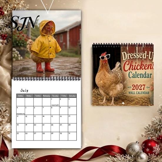 Yearly Appointment Book Chicks 2027 Wall Calendar, Funny Dressed Up Chicken 12-Month Planner, Easy to Hang Planner Cute Farm Animal Hanging