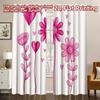 2D FLAT PRINTING 2pcs Curtains (Without Rod) Valentine's Pink Hearts and Flowers Popular Creative Curtains Versatile Polyester