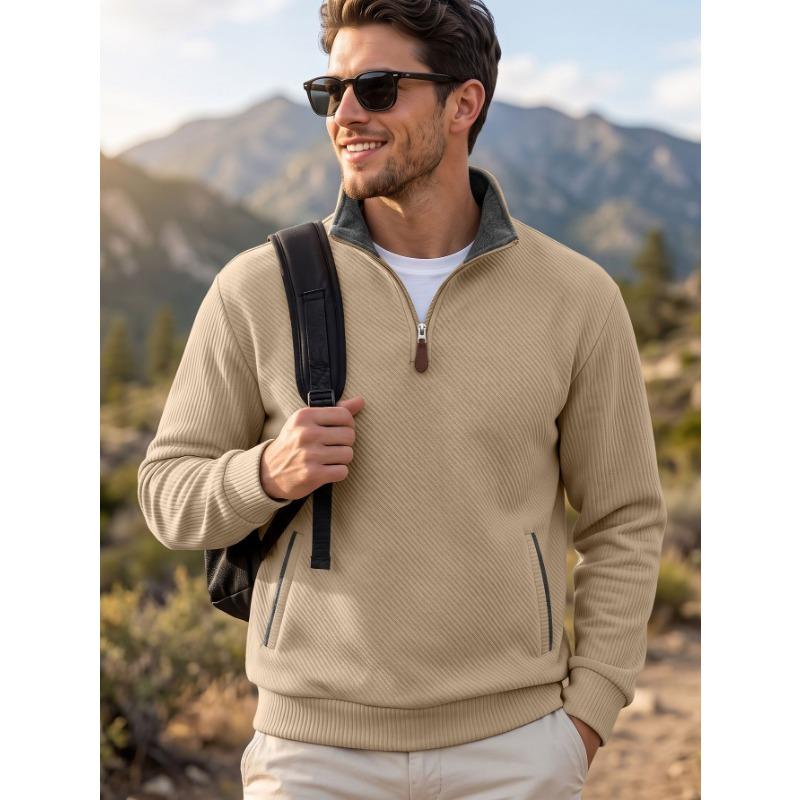Men S Jacquard Stand Collar Pullover Sweatshirt With Zipper Pocket