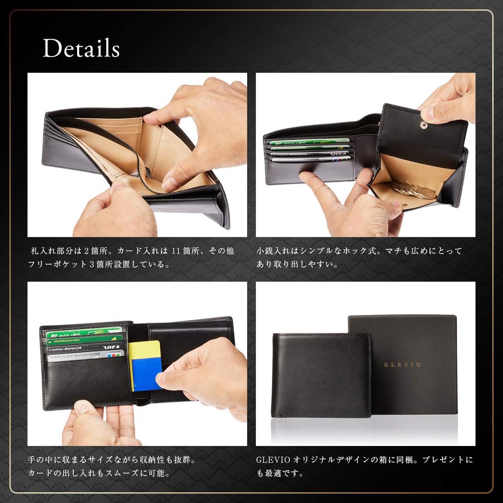 GLEVIO Tochigi Leather Bifold Wallet  Made by Top-Quality Wallet Craftsmen  Men's Bifold Wallet, Small Wallet, Black