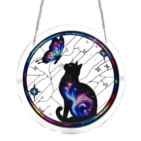 Akrylové puzzle Suncatcher Barevné kočky Motýli Květiny Závěsná ozdoba na okno Styl vitráže DIY sada Suncatcher pro dospělé