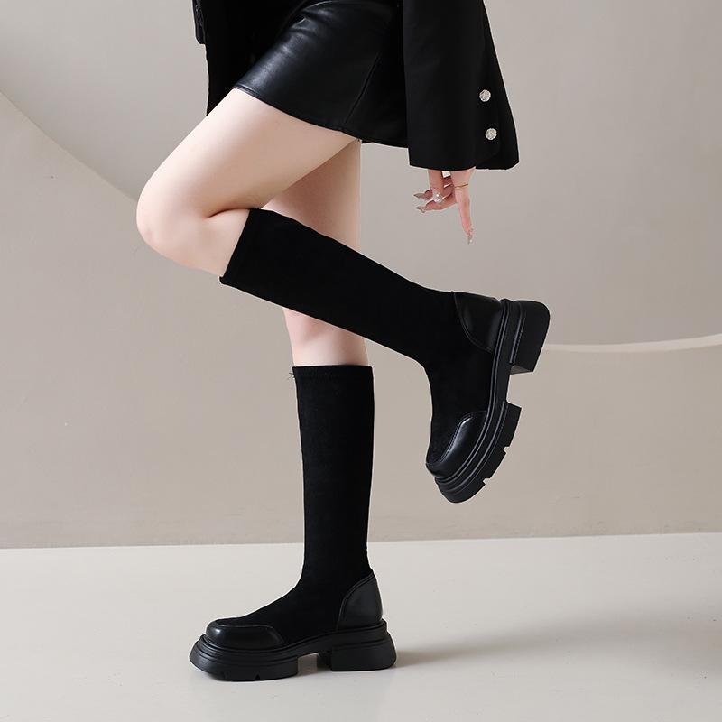 Boots 2025 Autumn New Thin Boots Thick-soled Women's Sleeve Boots Versatile Fashion Simple Thick Heel Elastic Boots