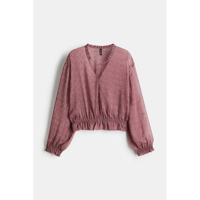 

HM Women s Clothing 2025 Autumn New Arrival Wave Style Wear Wear Print Shoelace Comfortable Long Sleeve Lightweight Tops 1269498 Grey Pink/Pattern 165/96