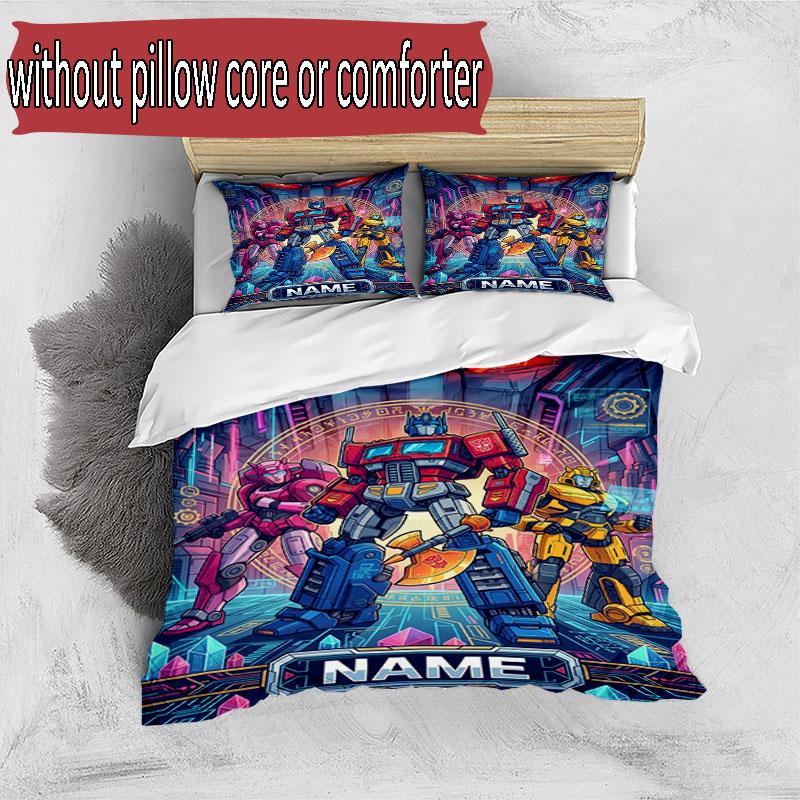 3pcs Duvet Cover Set (1*Duvet Cover + 2*Pillowcase, Without Core), Custom Name Transformers Pattern Bedding Set, Home Bedroom Decor Gift