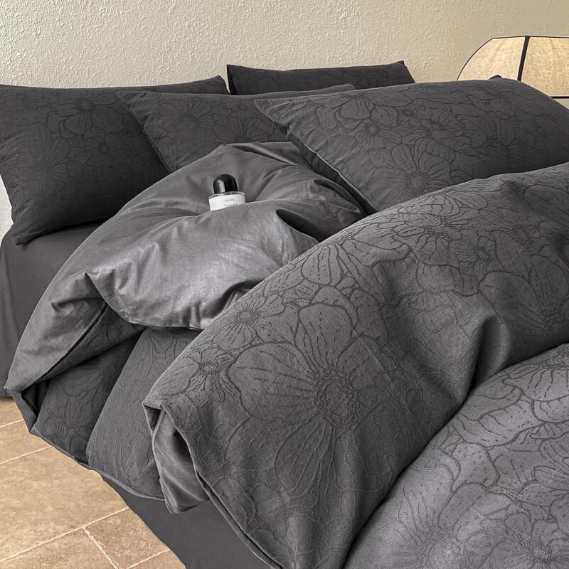 Хлопковый стиранный жаккардовый комплект постельного белья из 4 предметов в стиле натурального дерева