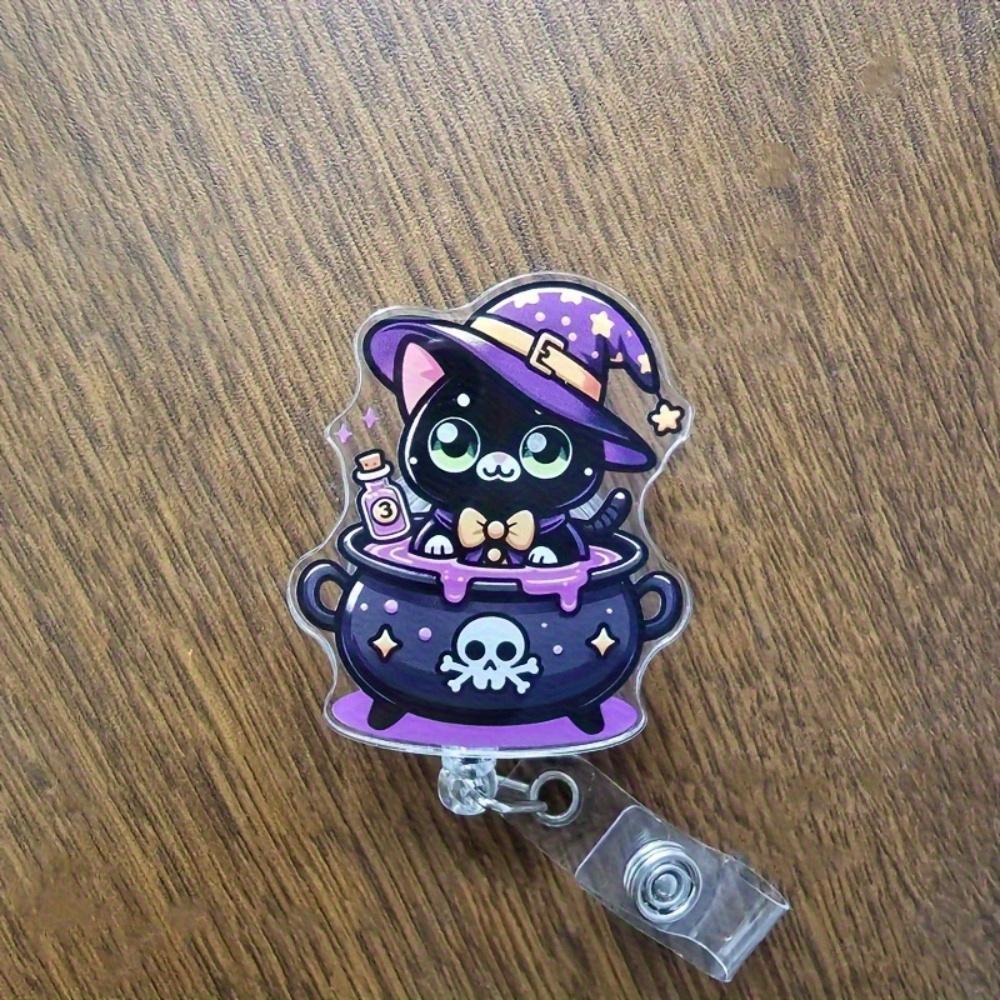 1PC Alluring Cat Wizard Extendable ID Card Holder with Heart Anatomical Clip - Perfect for Nurses, Doctors, and Office Workers