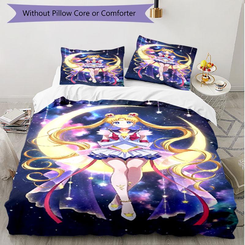3pcs Duvet Cover Set (1*Duvet Cover + 2*Pillowcase, Without Core), Sailor Moon Print Soft All‑Season Bedding Set, Home Bedroom Decor Gift