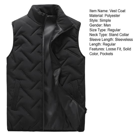 Herren Weste Mantel Stehkragen Ärmellos Reißverschluss Winterweste Oberbekleidung mit Taschen Einfarbig Verdickte Polsterung Baumwollmantel