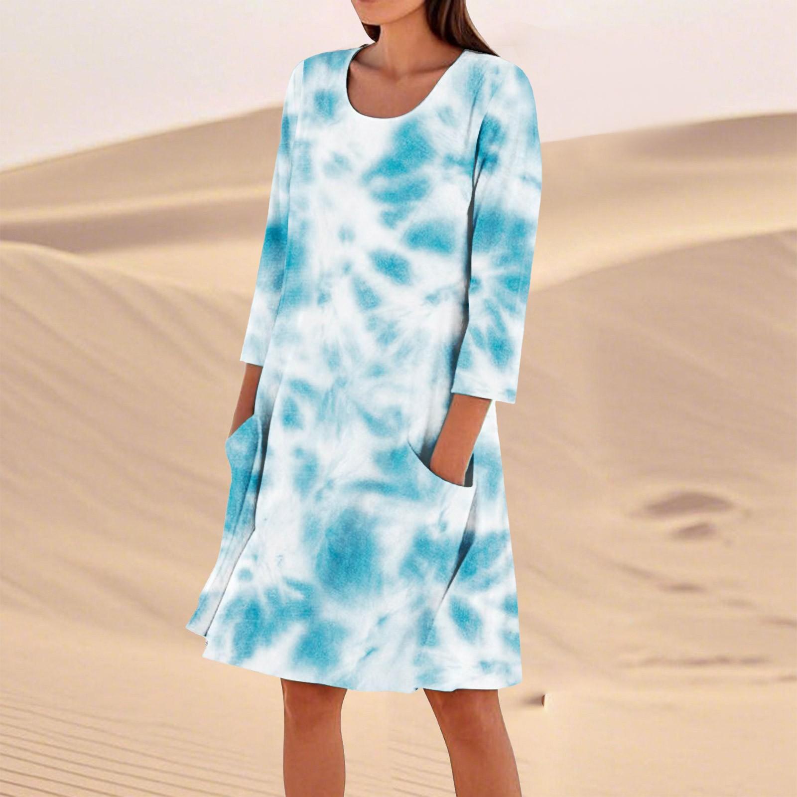 

Женское модное свободное повседневное платье с рукавом три четверти и градиентным принтом XL