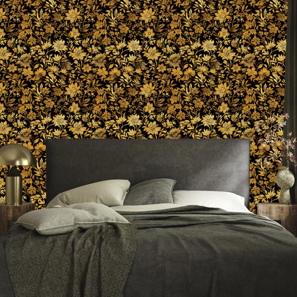 Golden Hibiscus Ochre Wallpaper, Subtle Detail for Living Room and Bedroom 50x1000
