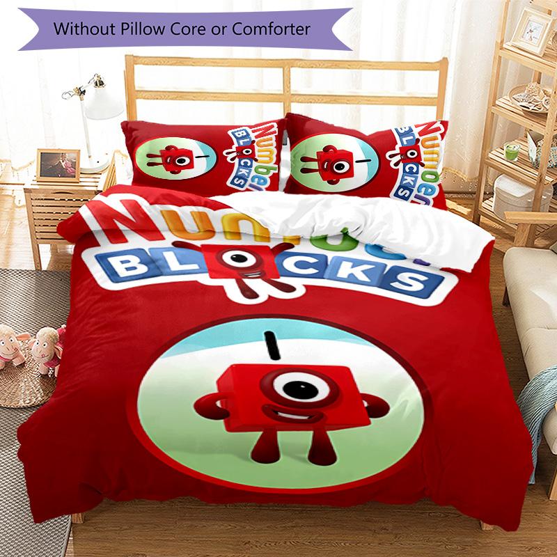 3-teiliges Numberblocks1 Muster Bettwäsche-Set Bettbezug-Set enthält Bettbezug & Kissenbezüge, perfekte Ganzjahres-Schlafzimmerdekoration & Geschenk