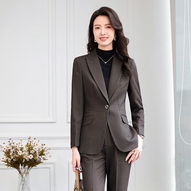 Tluoman Women's Plaid Business Suit Set