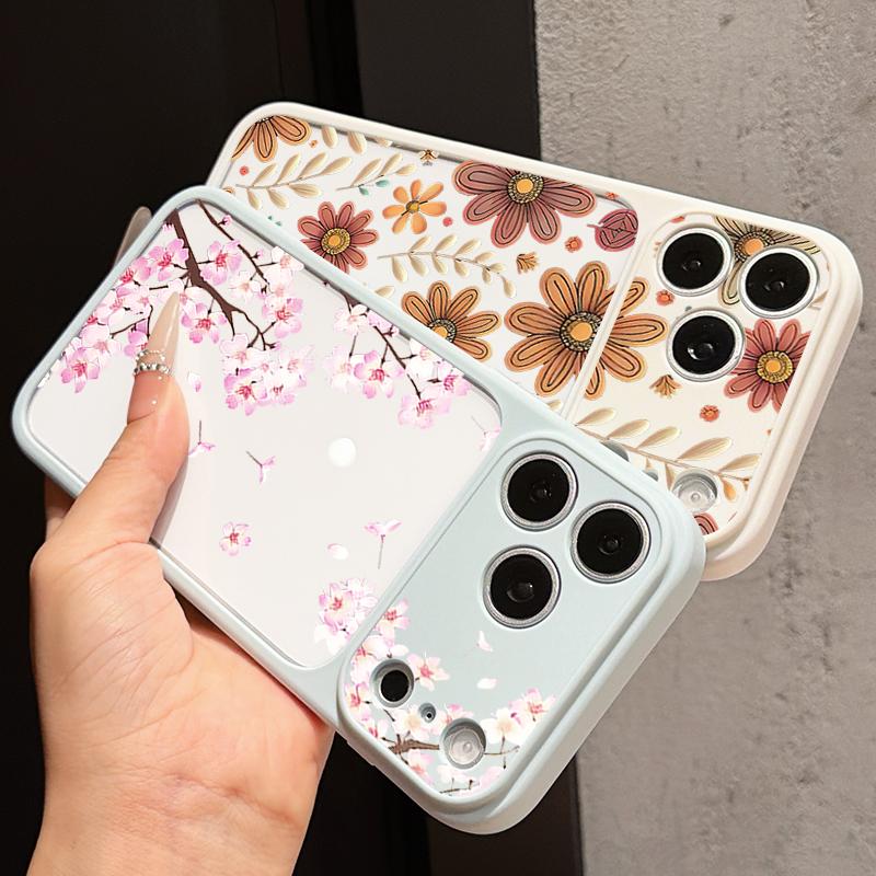 Vintage Floral Pattern Case For iPhone 17 Pro Max Hybrid TPU+PC Clear Back Hard Cover For iPhone 16 15 14 13 Pro Max