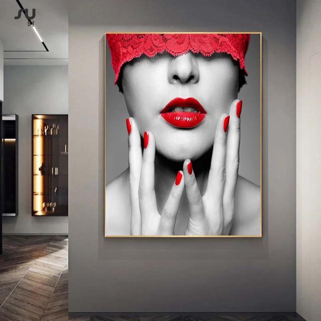 Módulo de labios rojos sexys modernos, pintura en lienzo, carteles nórdicos e impresiones, imagen de pared para Cuadros, decoración del hogar, sala de estar, sin marco