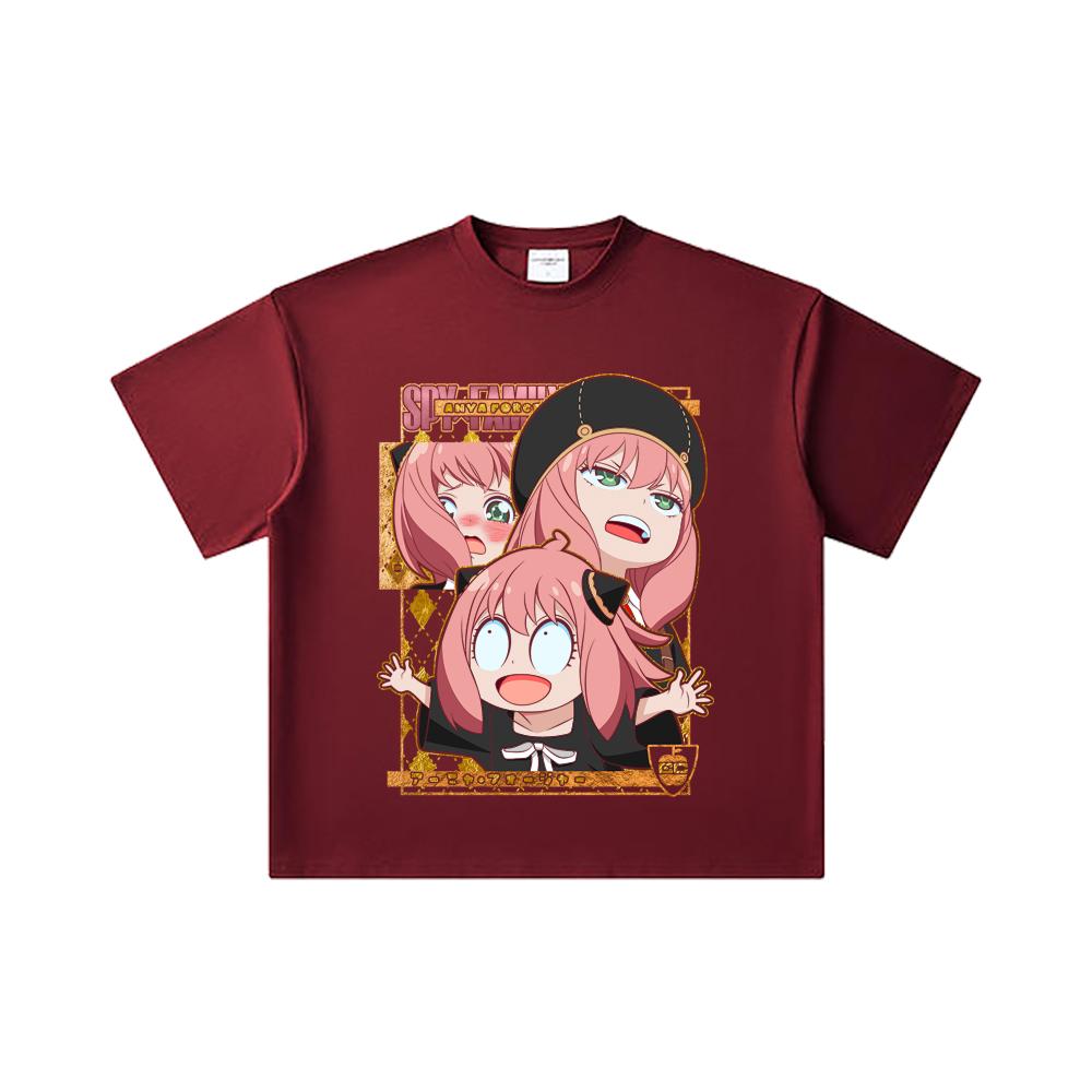 

260 GSM Double Yarn 32 Count 100% Cotton Spy x Family V12 Anya Print Unisex Heavy Cotton T Shirt 2XL вина червоного кольору