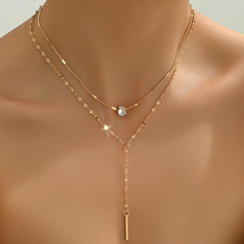 Fashion Retro Exquisite Y-shaped Tassel Glittering Zircon Pendant Multi-layer Necklace Charm Zircon Niche Simple Party Zircon