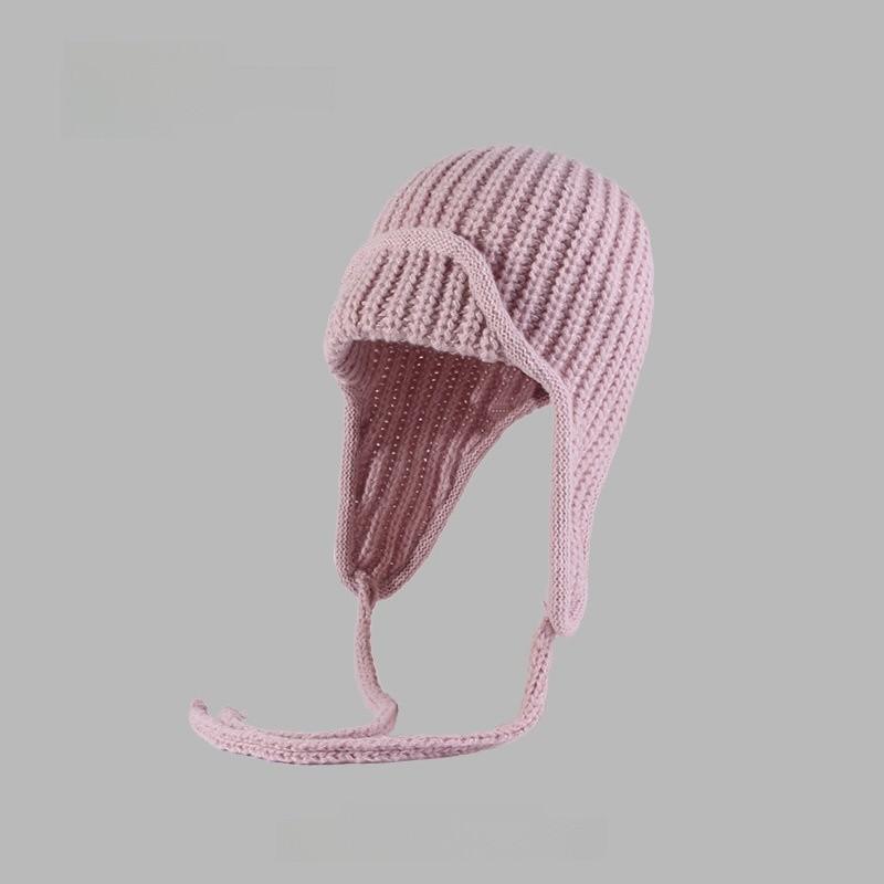 Knitted Winter Beanie Hat For Women With Earmuffs And Tie Closure Perfect For Cold Weather