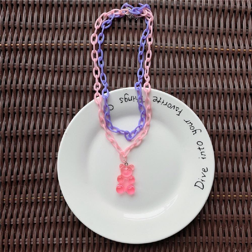 Color Funny Animal Geometric Girls Chain Pendant Bear Necklace Cute Choker Multilayer Necklace