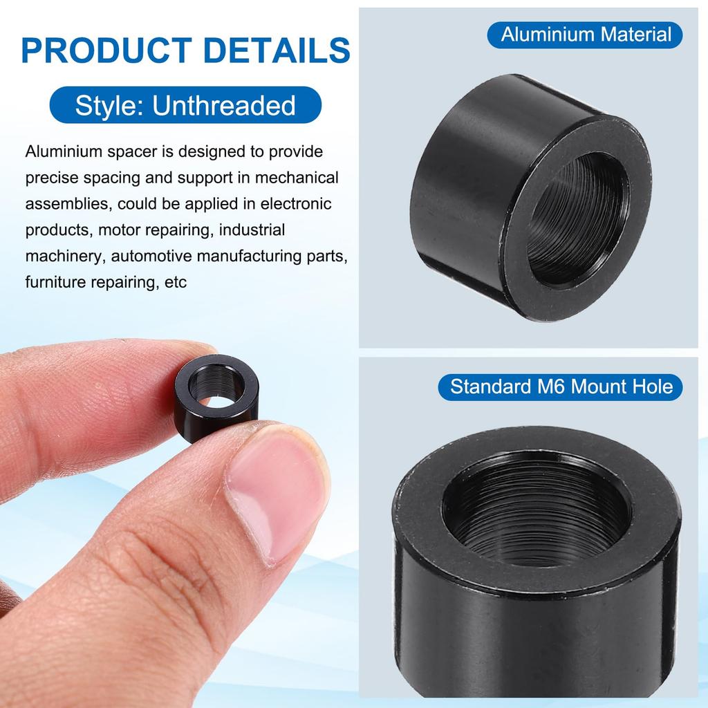 PATIKIL 10pcs Spacers Aluminum M6 Metal Spacers 6.2mm Inner Diameter X 10mm Outside Diameter