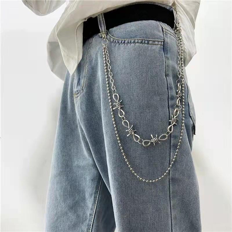 

Layered Punk Spike Rivet Metal Chain Keychains For Women Men Biker Goth Rock Belt Jewelry Accessories