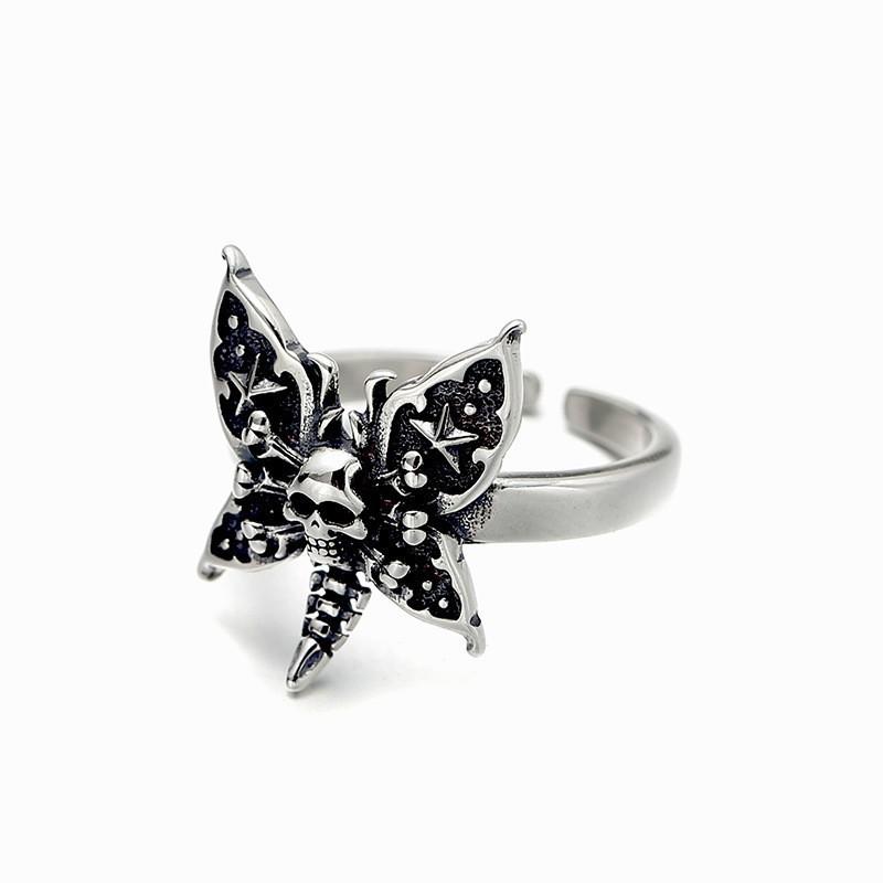 New Retro Skull Ring for Men, Trendy, Punk Style, Hip-hop, Wings, Skull Open Ring