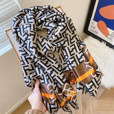 Autumn Imitation Silk Long Silk Scarf for Women New Fashion Versatile Shawl Letters Lijinzhun High-end Scarf