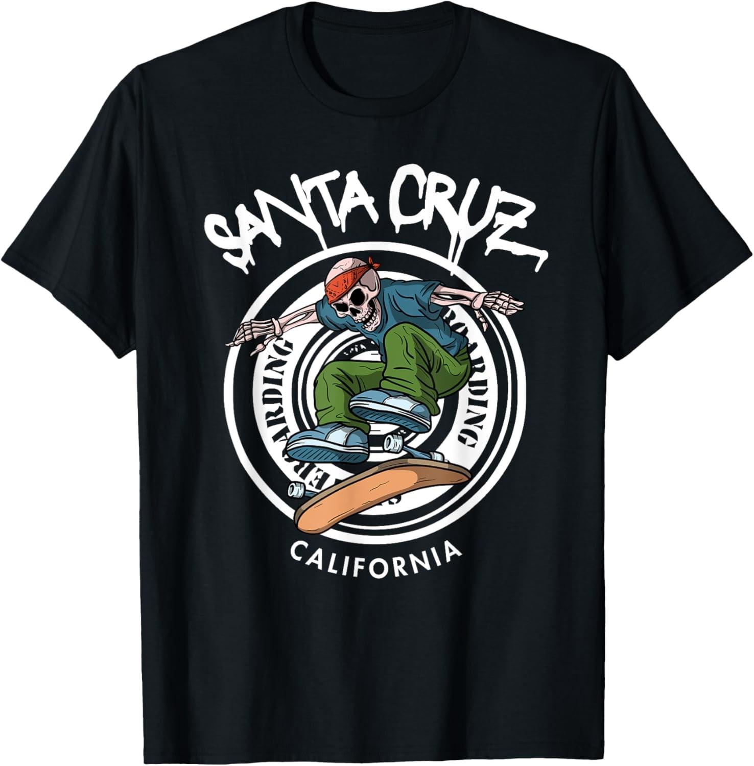 Santa Cruz Skater Laid Back California Skeleton Skateboarder T-Shirt XL
