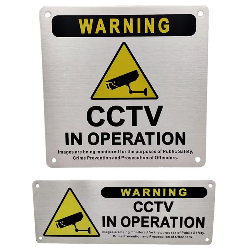CCTV Metal Warning Sign 24 Hours Video Surveillance Board Strong Visibility for Outdoor Wall Fence