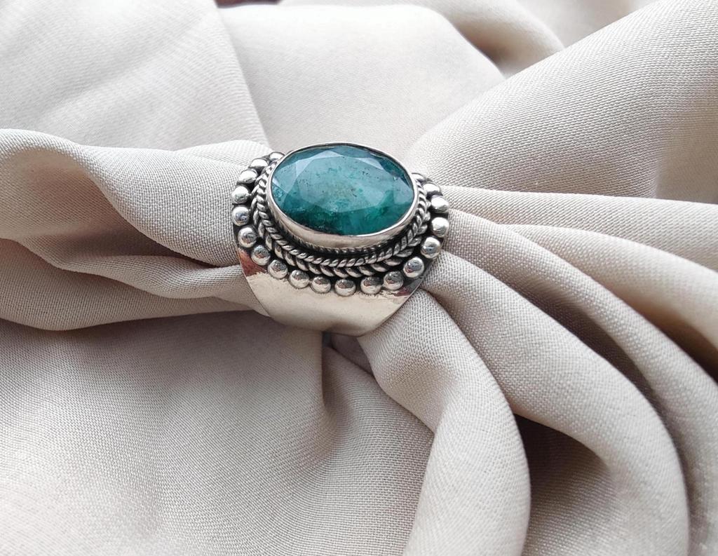 Emerald Ring 925 Sterling Silver Handmade Jewelry May Birthstone Gift