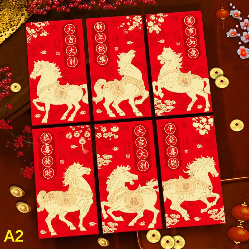 6Pcs/Set Chinese  Year Money Envelope Horse Year Red Envelope Red Pocket Spring Festival Envelope