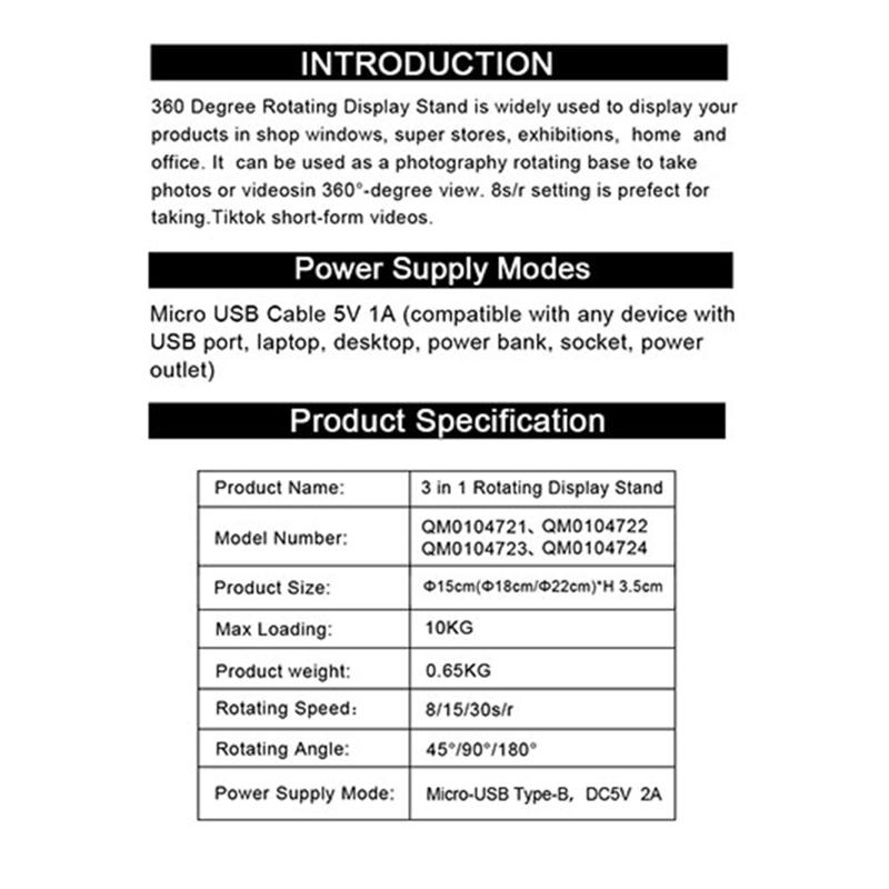 3 in 1 5V Electric Rotating Display Stand Turntable Photographic Video Shooting Stand Dynamic Rotating Display Stand