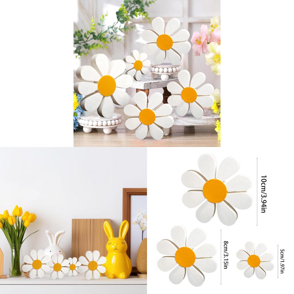 Wooden Daisy Ornaments With 3d Flower Craft For Vintage House Decor
