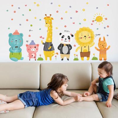 Cartoon Animal Wall Stickers Removable Playful Kitten Pig Giraffe for Kids Room Nursery Bedroom Decor Gift Idea