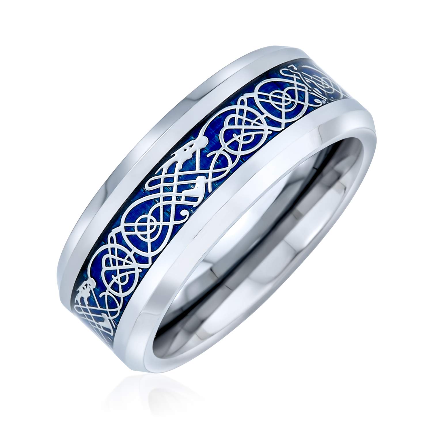 

Titanium Width 8mm Celtic Knot Blue Silver Dragon Pattern Comfort Fit Wedding Ring Size 23 [Bling Jewelry] синій