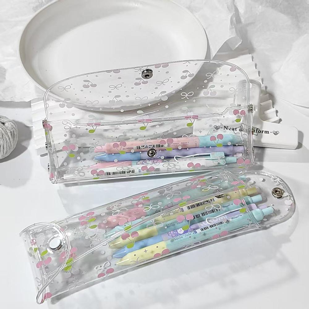 Strawberry cherry transparent pencil case, student universal life learning transparent stationery bag, pencil case
