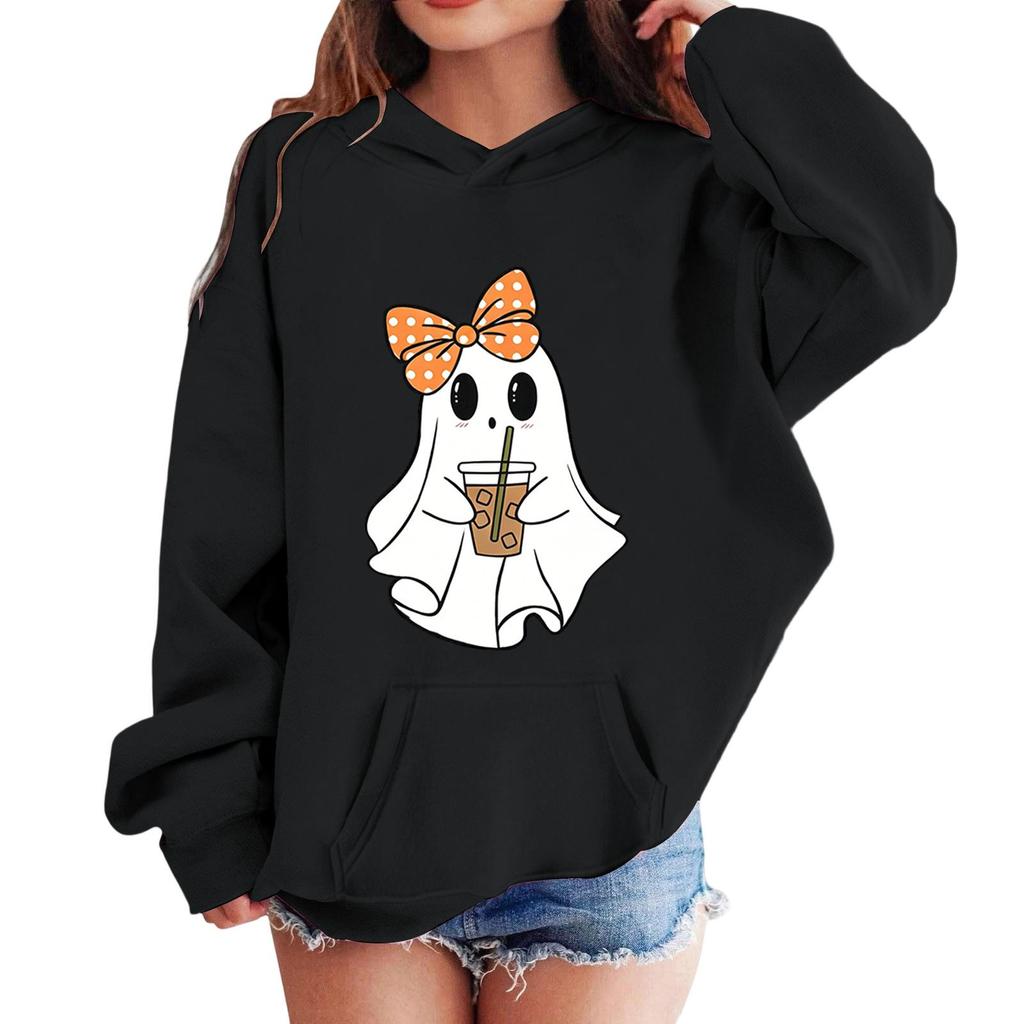 Kids Halloween Printed Hoodie, Loose Fit Casual Pullover for Boys Girls