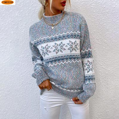 Stylowy damski sweter z dzianiny w płatki śniegu z półwysokim kołnierzem