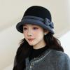 New Woolen Top Hat Bucket Hat Women's Retro Bow Fisherman Hat Autumn and Winter Elegant Basin Hat