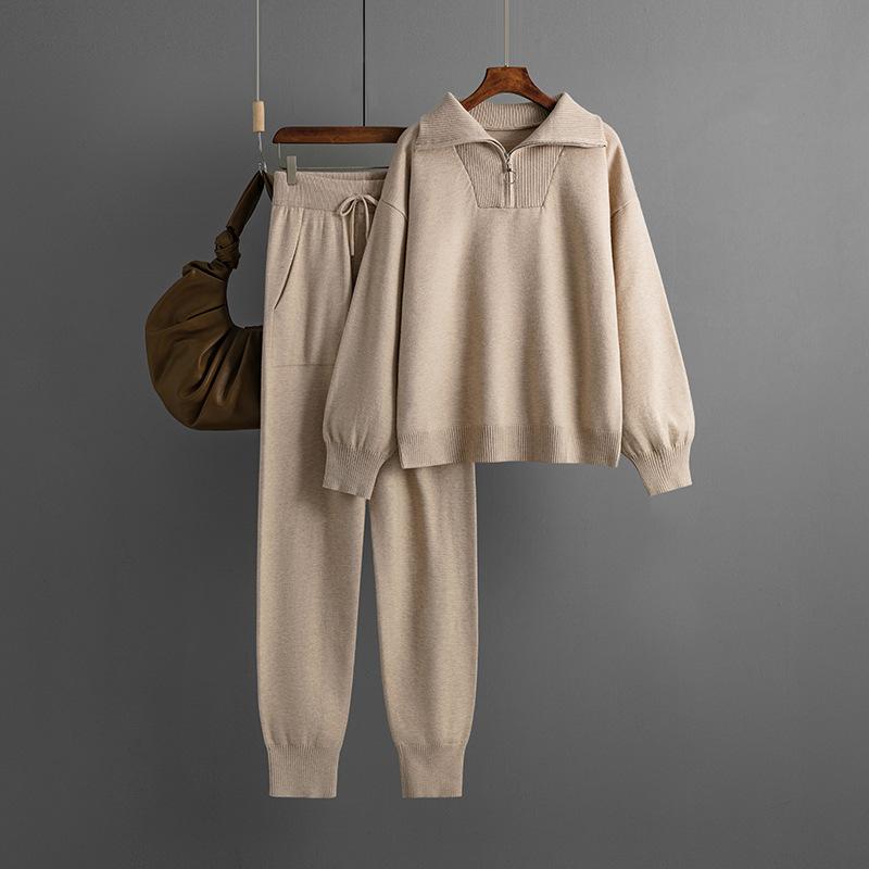 Winter Women's Knitted Suit Warm Trousers 2-piece Set Women's Casual Oversize Sweaters Sets Ladies' Tracksuit Ladies' Sweatpants Set
