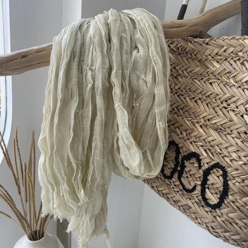 New High-End Natural Wrinkled Antique Style Artistic Shawl Sun Protection Versatile Plain Couple Cotton And Linen Scarf Women