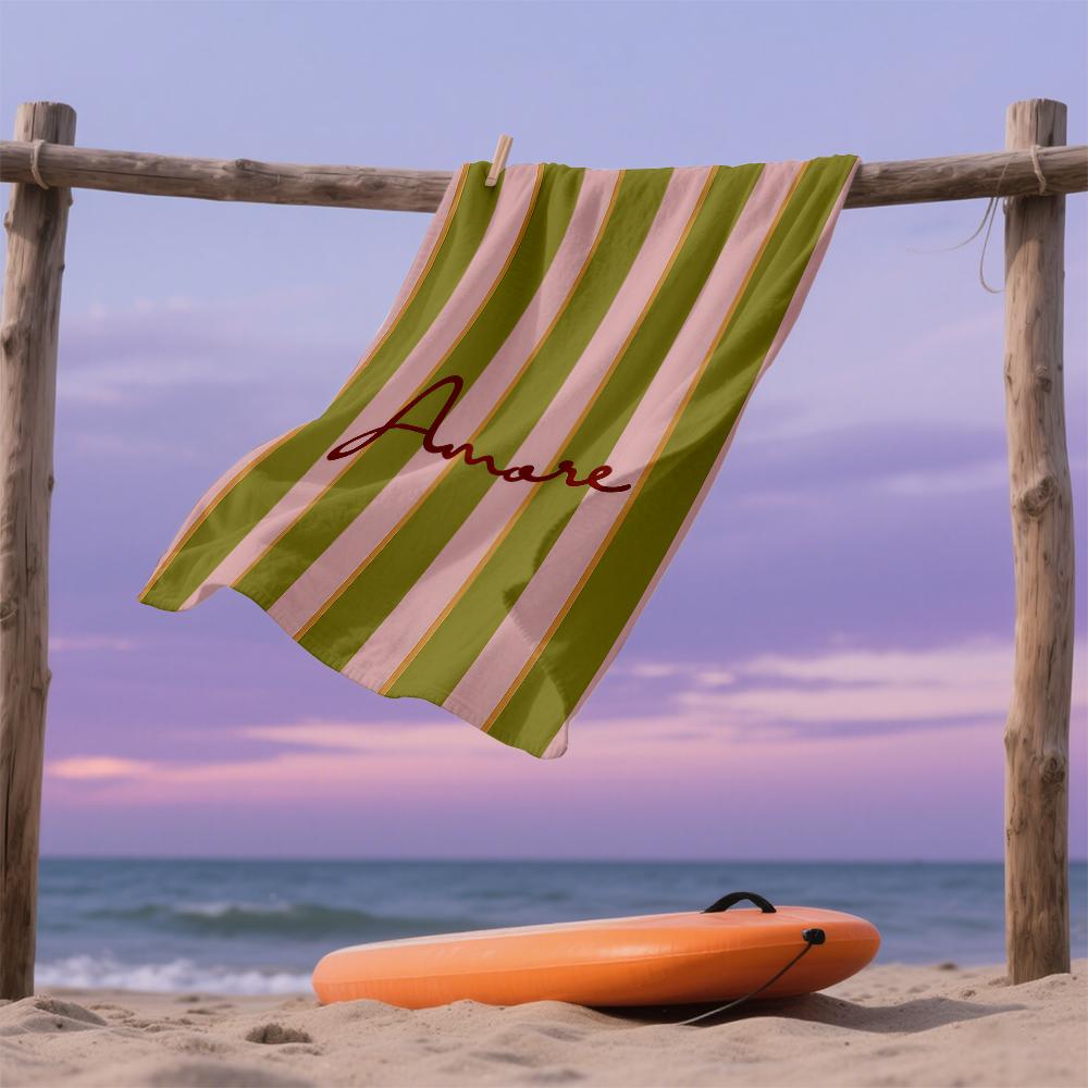 Striped amore Compact Travel Beach Towel Super Absorbent Sand Resistant, Microfiber for Swimming Camping Yoga