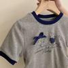 Girls' Contrast Edge T-Shirt & Plaid Skirt Set - Cartoon Embroidery (2-Piece Summer Outfit)